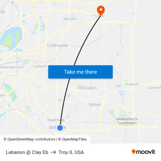 Lebanon @ Clay Eb to Troy IL USA map
