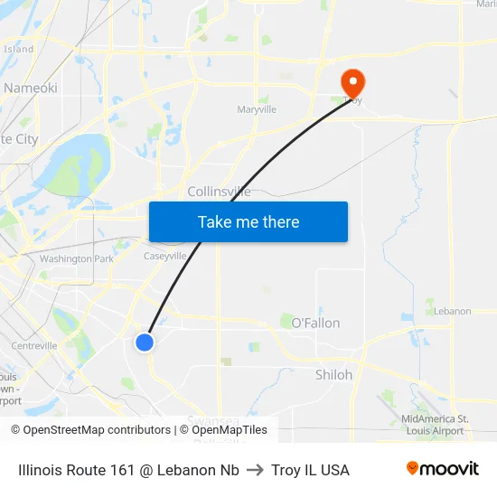 Illinois Route 161 @ Lebanon Nb to Troy IL USA map