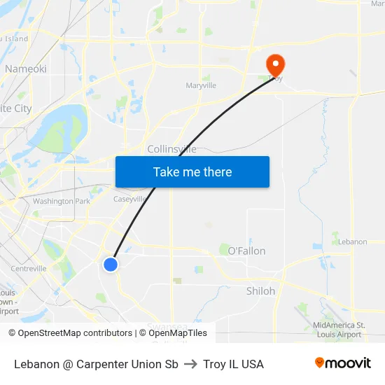 Lebanon @ Carpenter Union Sb to Troy IL USA map