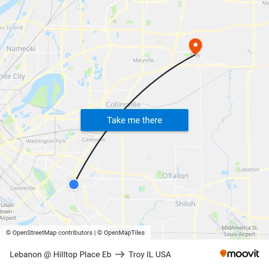 Lebanon @ Hilltop Place Eb to Troy IL USA map