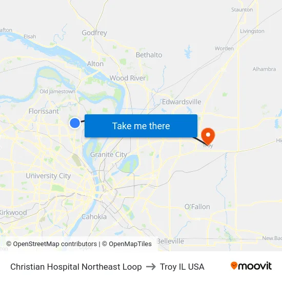 Christian Hospital Northeast Loop to Troy IL USA map
