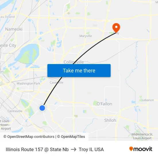 Illinois Route 157 @ State Nb to Troy IL USA map