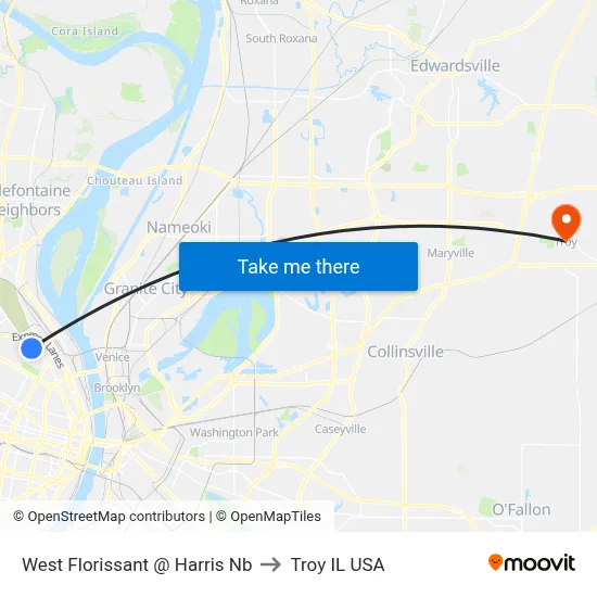 West Florissant @ Harris Nb to Troy IL USA map