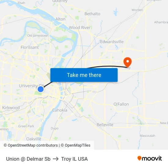 Union @ Delmar Sb to Troy IL USA map