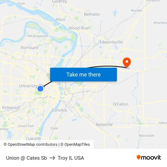 Union @ Cates Sb to Troy IL USA map