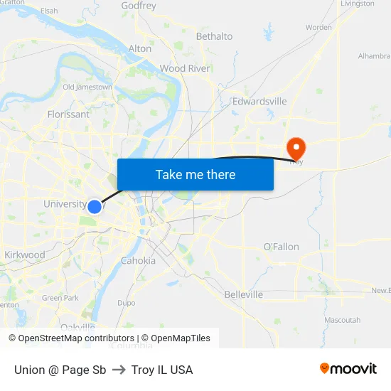 Union @ Page Sb to Troy IL USA map
