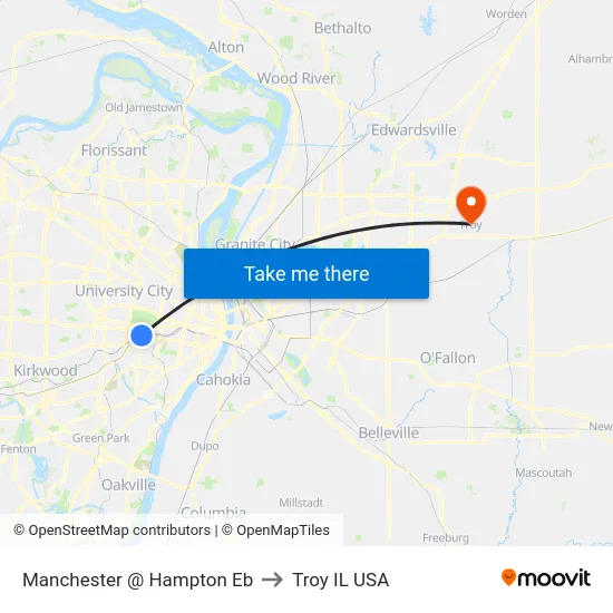 Manchester @ Hampton Eb to Troy IL USA map