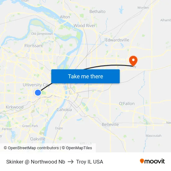 Skinker @ Northwood Nb to Troy IL USA map