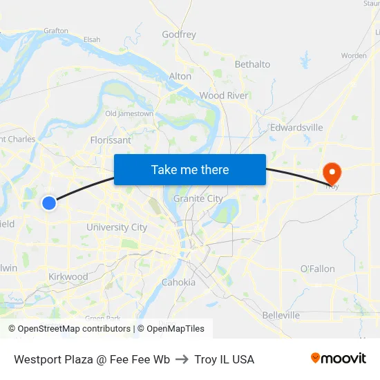Westport Plaza @ Fee Fee Wb to Troy IL USA map