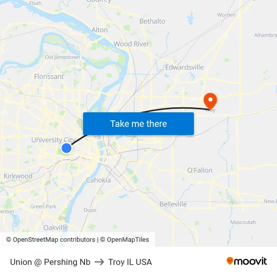 Union @ Pershing Nb to Troy IL USA map