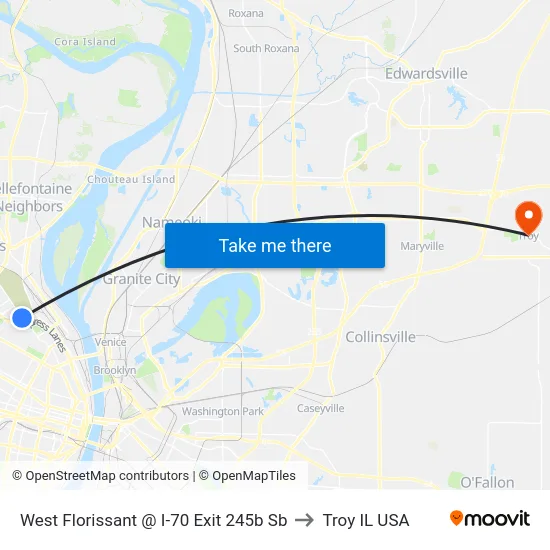 West Florissant @ I-70 Exit 245b Sb to Troy IL USA map