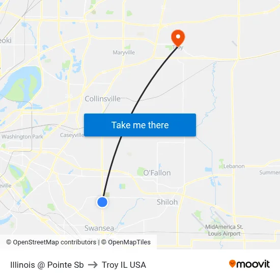 Illinois @ Pointe Sb to Troy IL USA map