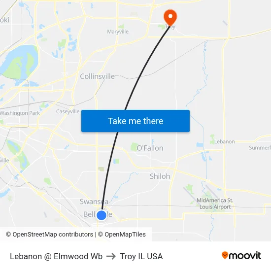 Lebanon @ Elmwood Wb to Troy IL USA map