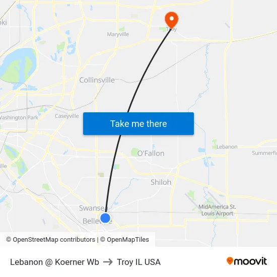 Lebanon @ Koerner Wb to Troy IL USA map