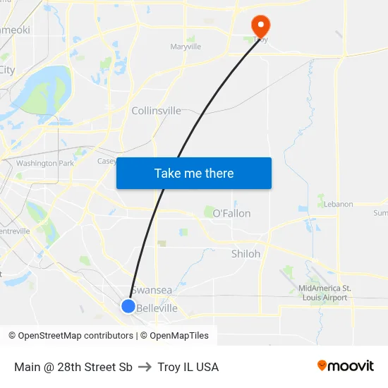Main @ 28th Street Sb to Troy IL USA map