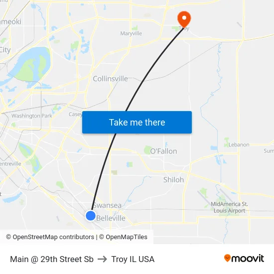 Main @ 29th Street Sb to Troy IL USA map