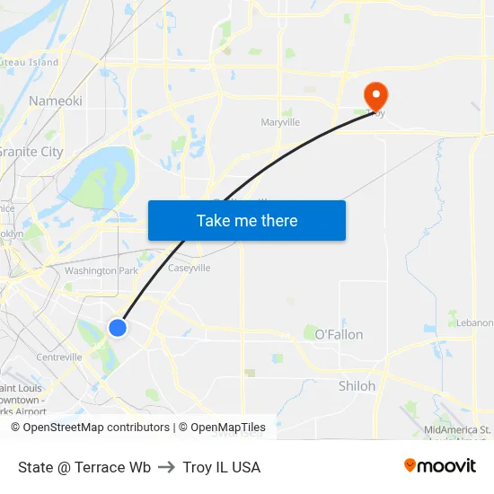 State @ Terrace Wb to Troy IL USA map