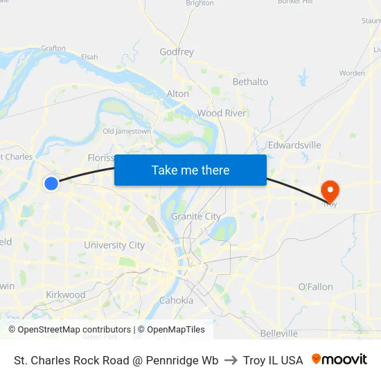 St. Charles Rock Road @ Pennridge Wb to Troy IL USA map