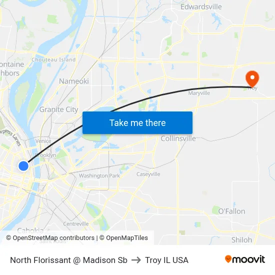 North Florissant @ Madison Sb to Troy IL USA map