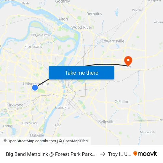 Big Bend Metrolink @ Forest Park Parkway Nb to Troy IL USA map