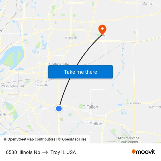6530 Illinois Nb to Troy IL USA map