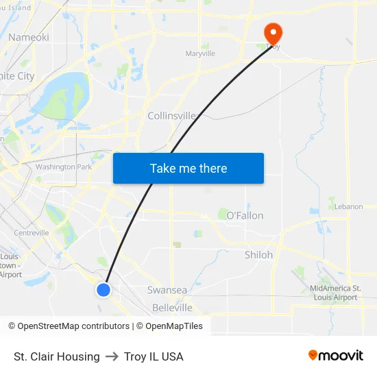 St. Clair Housing to Troy IL USA map