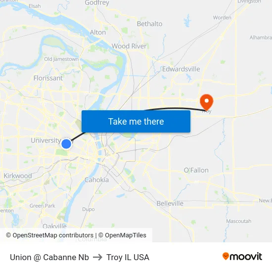 Union @ Cabanne Nb to Troy IL USA map