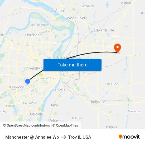 Manchester @ Annalee Wb to Troy IL USA map