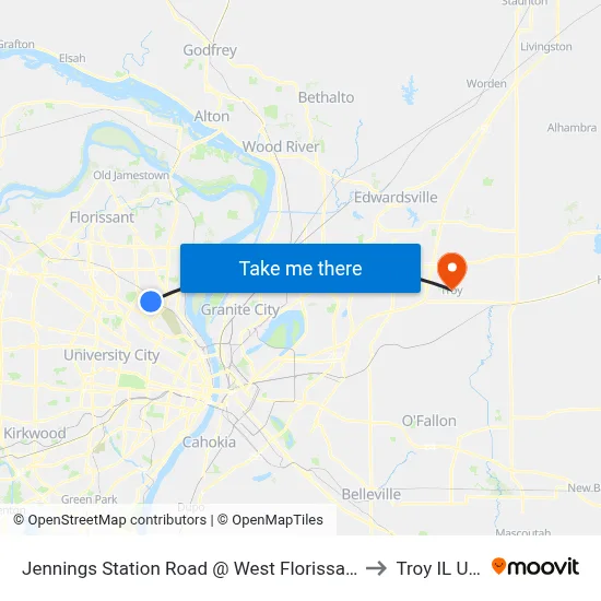 Jennings Station Road @ West Florissant Nb to Troy IL USA map