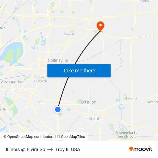 Illinois @ Elvira Sb to Troy IL USA map