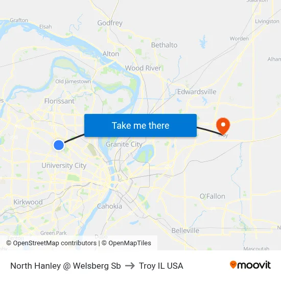 North Hanley @ Welsberg Sb to Troy IL USA map