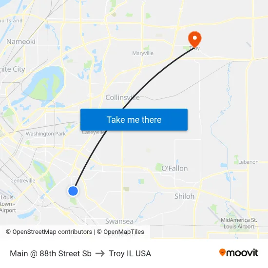 Main @ 88th Street Sb to Troy IL USA map