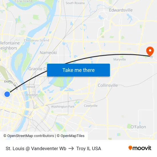 St. Louis @ Vandeventer Wb to Troy IL USA map