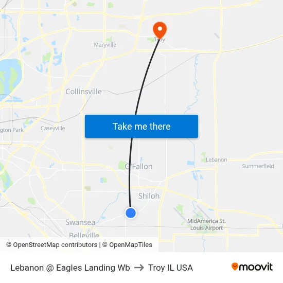 Lebanon @ Eagles Landing Wb to Troy IL USA map