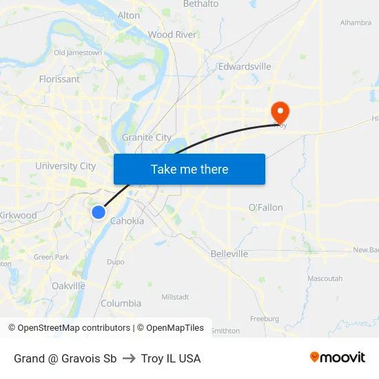 Grand @ Gravois Sb to Troy IL USA map