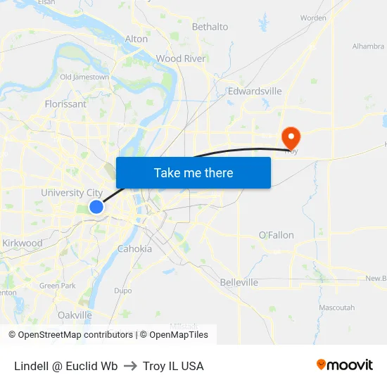Lindell @ Euclid Wb to Troy IL USA map