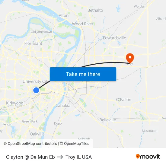 Clayton @ De Mun Eb to Troy IL USA map