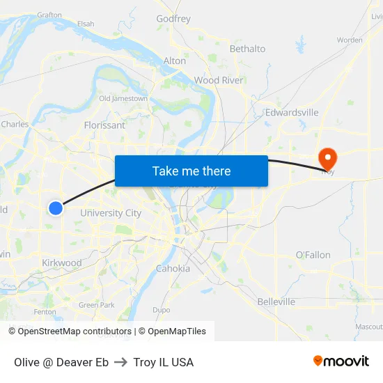 Olive @ Deaver Eb to Troy IL USA map