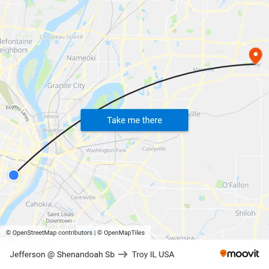Jefferson @ Shenandoah Sb to Troy IL USA map