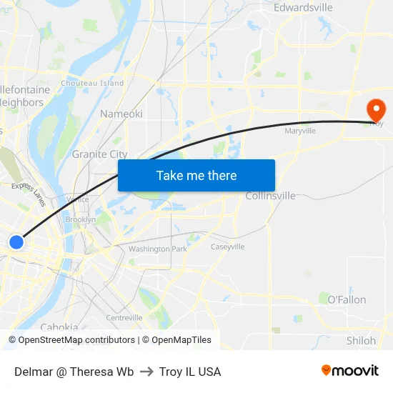 Delmar @ Theresa Wb to Troy IL USA map