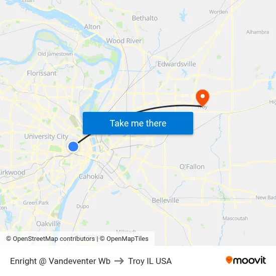 Enright @ Vandeventer Wb to Troy IL USA map