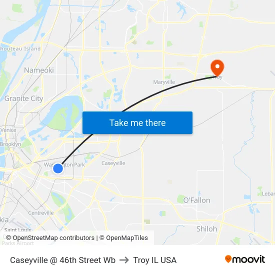Caseyville @ 46th Street Wb to Troy IL USA map