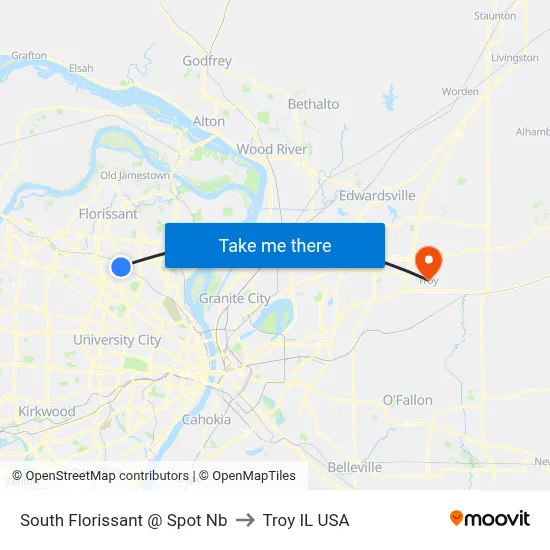 South Florissant @ Spot Nb to Troy IL USA map