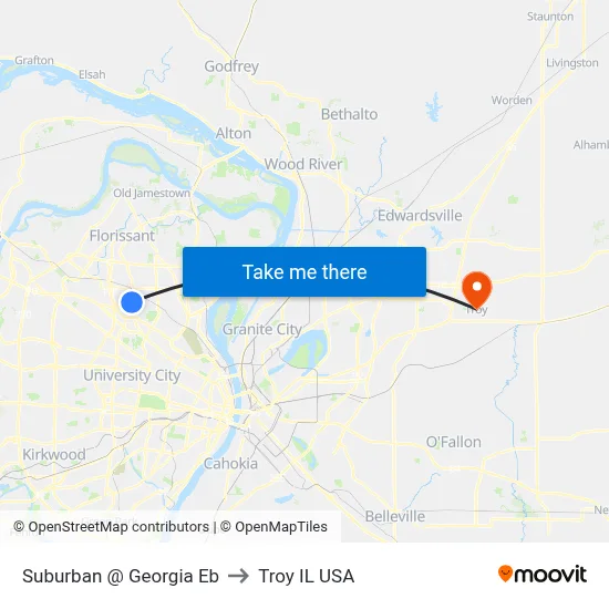 Suburban @ Georgia Eb to Troy IL USA map