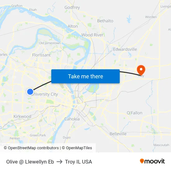Olive @ Llewellyn Eb to Troy IL USA map