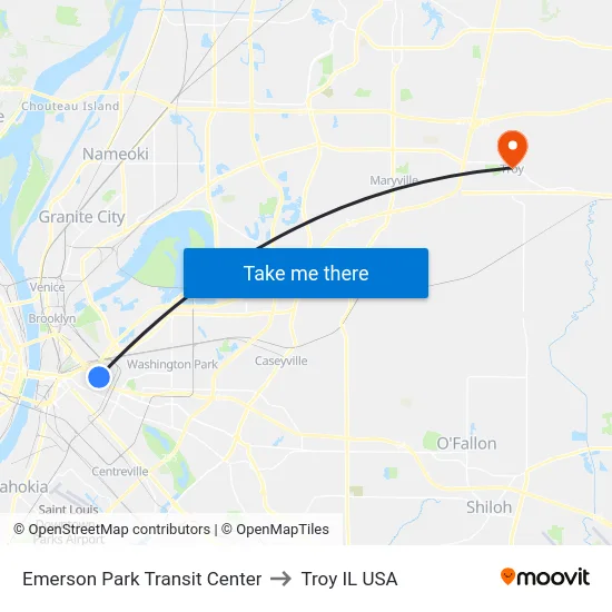 Emerson Park Transit Center to Troy IL USA map