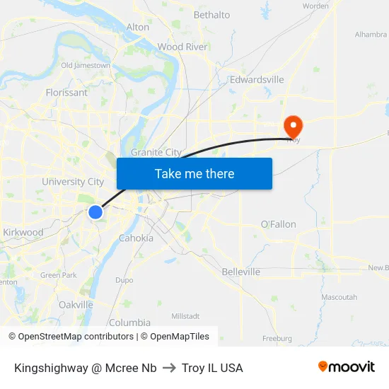 Kingshighway @ Mcree Nb to Troy IL USA map
