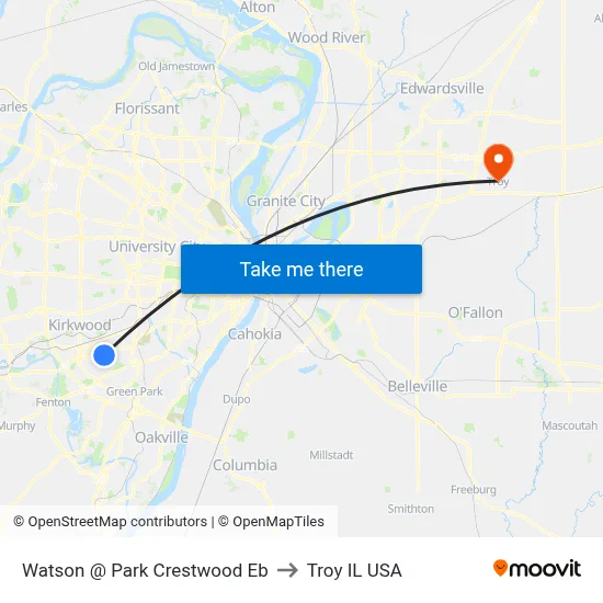Watson @ Park Crestwood Eb to Troy IL USA map