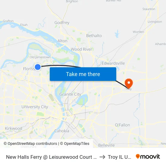 New Halls Ferry @ Leisurewood Court Nb to Troy IL USA map