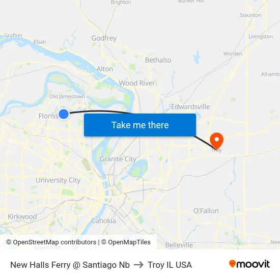 New Halls Ferry @ Santiago Nb to Troy IL USA map